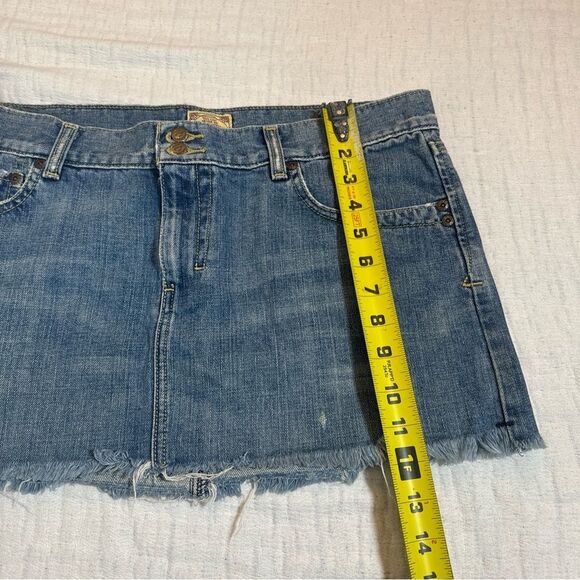 Vintage 90s Abercrombie & Fitch Denim Mini Skirt Dark Wash Raw Hem Sz 10 Y2K - Picture 8 of 9